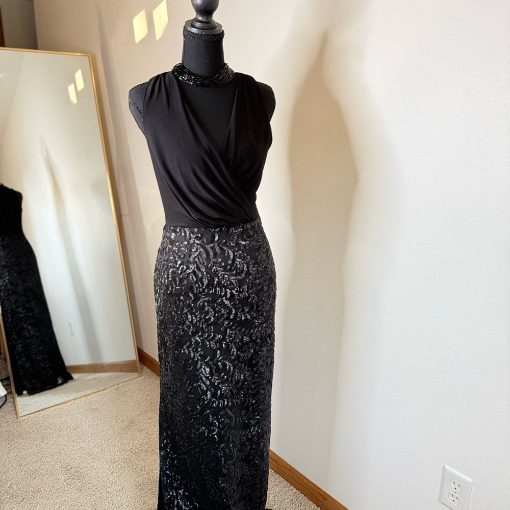 Aidan Mattox Black Sequin Evening Gown Sleeveless Formal Dress 2